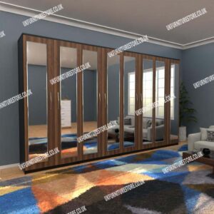 Front Walnut Side Black 8 Door Wardrobe Set With 8 Mirrors