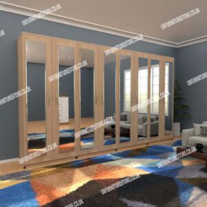 Oak 8 Door Wardrobe Set With 8 Mirrors