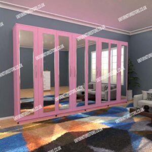 Pink 8 Door Wardrobe Set With 8 Mirrors