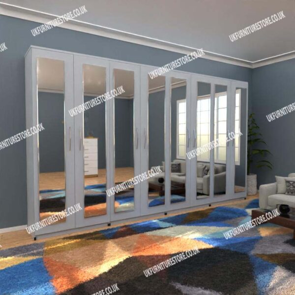 Silver 8 Door Wardrobe Set With 8 Mirrors