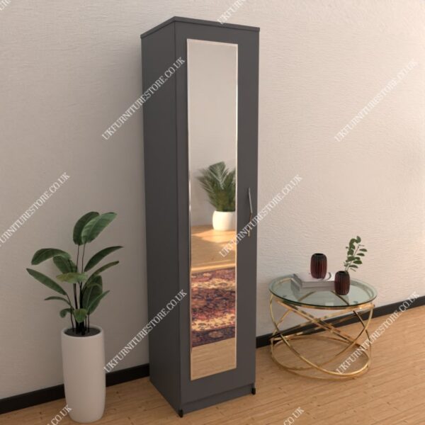 Gray 1 Door Wardrobe With 1 Mirror