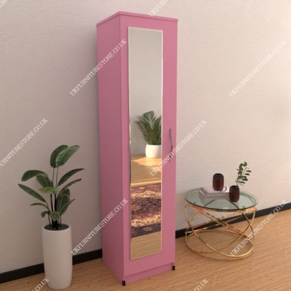 Pink 1 Door Wardrobe With 1 Mirror