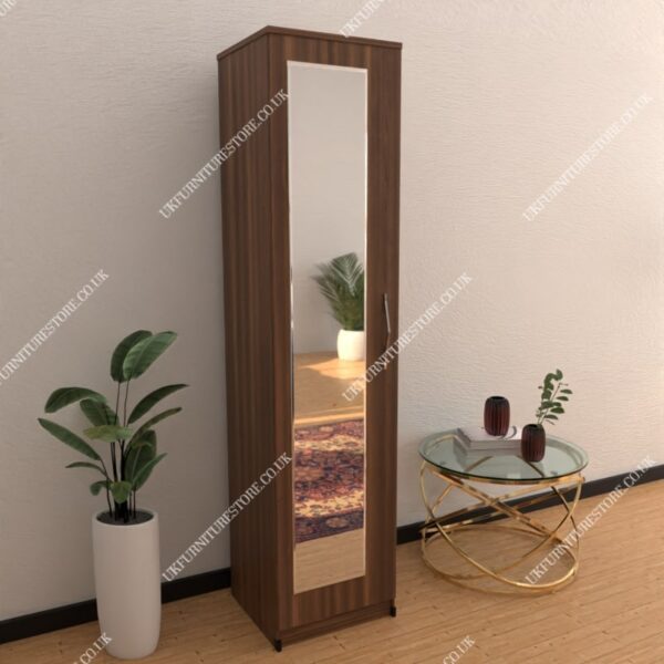 Walnut 1 Door Wardrobe With 1 Mirror