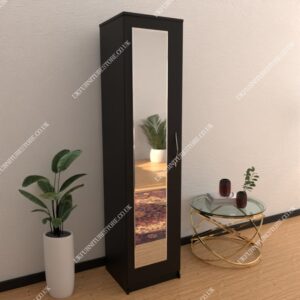 Black 1 Door Wardrobe With 1 Mirror