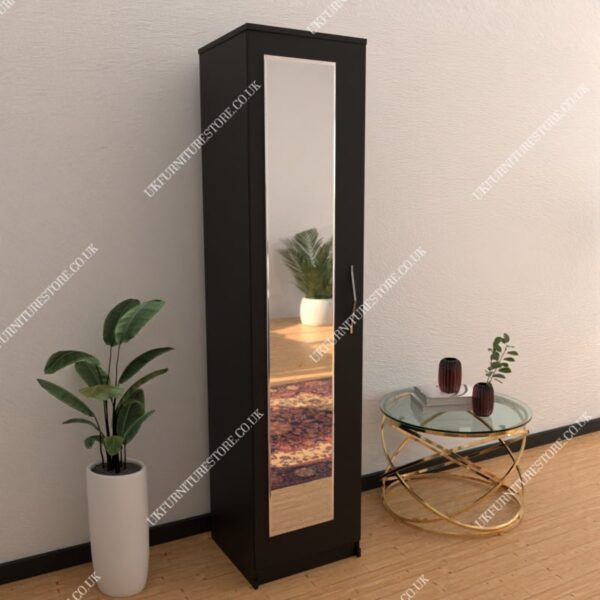 Black 1 Door Wardrobe With 1 Mirror