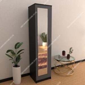 Front Gray Side Black 1 Door Wardrobe With 1 Mirror