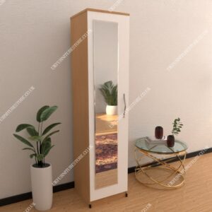 Front White Side Beech 1 Door Wardrobe With 1 Mirror