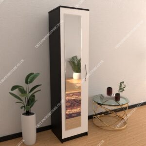 Front White Side Black 1 Door Wardrobe With 1 Mirror