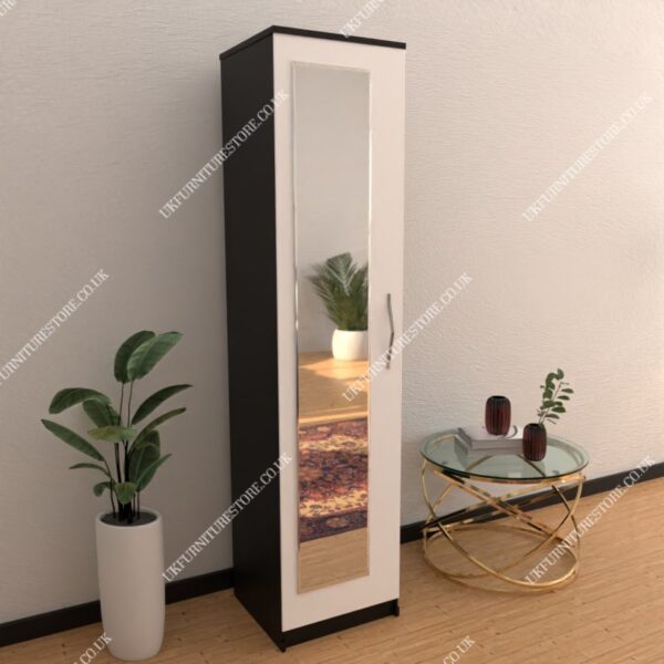 Front White Side Black 1 Door Wardrobe With 1 Mirror