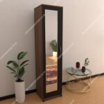 Front Black Side Walnut 1 Door Wardrobe With 1 Mirror