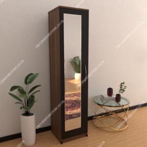 Front Black Side Walnut 1 Door Wardrobe With 1 Mirror