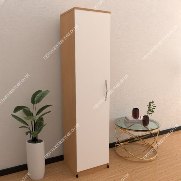 Front White Side Beech 1 Door Wardrobe
