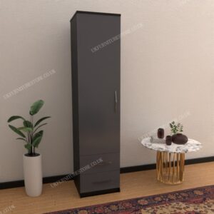 Front Gray Side Black 1 Door Wardrobe With 2 Bottom Drawers