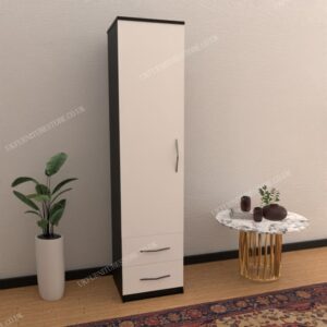 Front White Side Black 1 Door Wardrobe With 2 Bottom Drawers