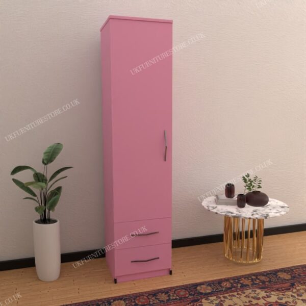 Pink 1 Door Wardrobe With 2 Bottom Drawers