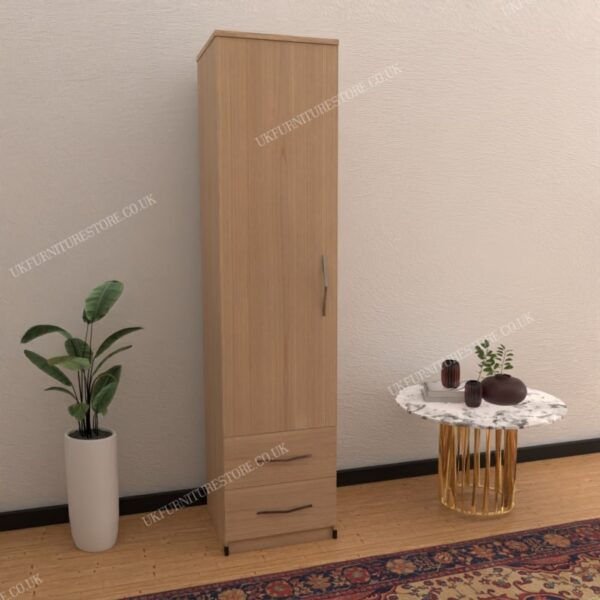 Oak 1 Door Wardrobe With 2 Bottom Drawers