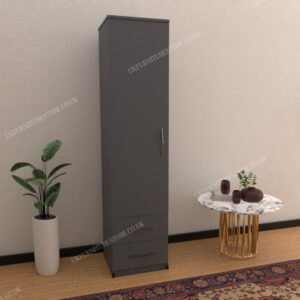 Gray 1 Door Wardrobe With 2 Bottom Drawers