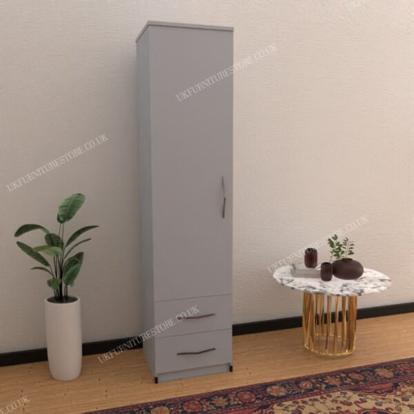 Silver 1 Door Wardrobe With 2 Bottom Drawers