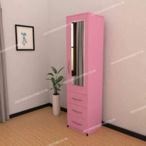Pink 1 Door Mirrored Wardrobe With 3 Bottom Drawers