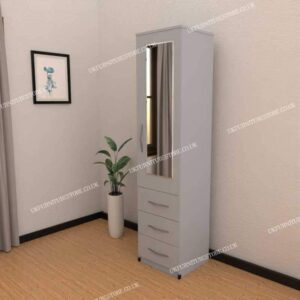 Silver 1 Door Mirrored Wardrobe With 3 Bottom Drawers