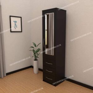 Black 1 Door Mirrored Wardrobe With 3 Bottom Drawers