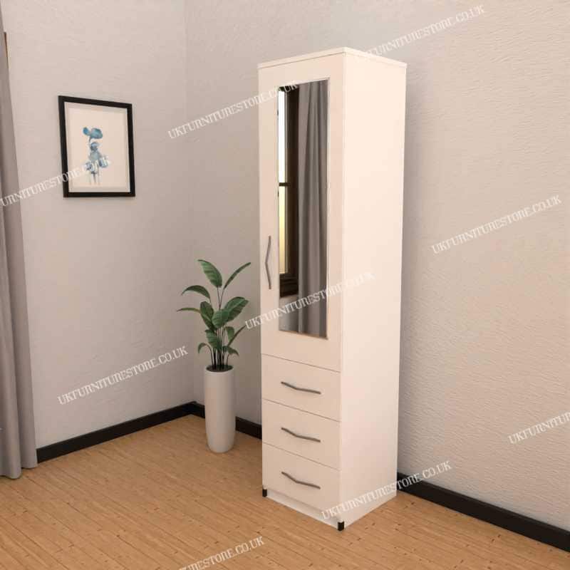 Elegant 1 Door Mirrored Wardrobe with 3 Drawers