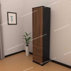 Front Walnut Side Black 1 Door Wardrobe With 3 Bottom Drawers