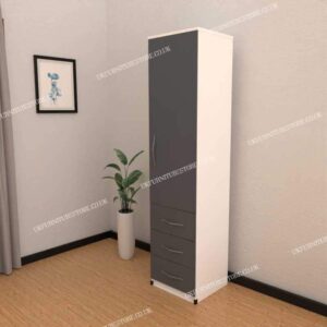 Front Gray Side White 1 Door Wardrobe With 3 Bottom Drawers