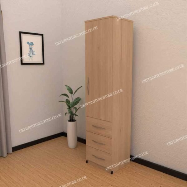 Oak 1 Door Wardrobe With 3 Bottom Drawers