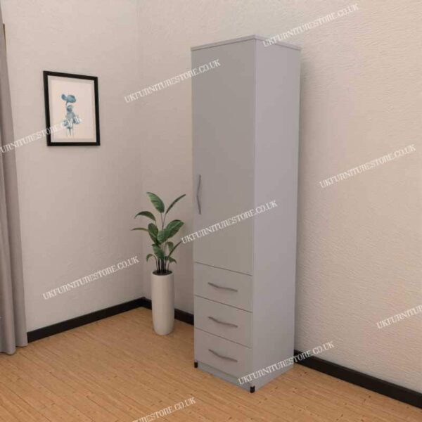 Silver 1 Door Wardrobe With 3 Bottom Drawers