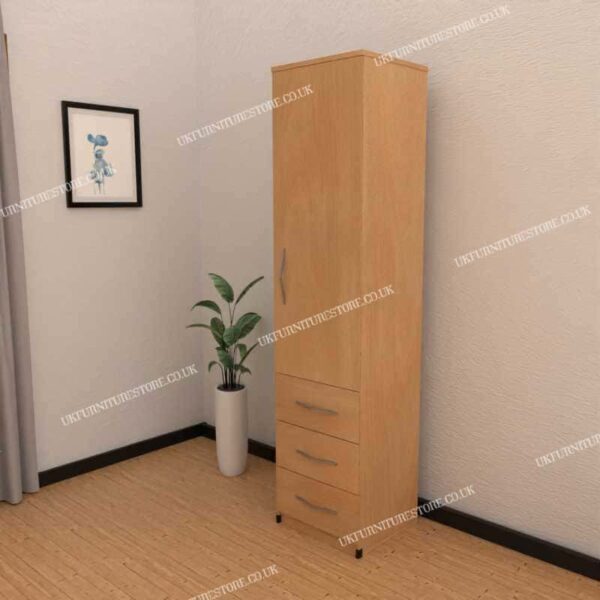Beech 1 Door Wardrobe With 3 Bottom Drawers