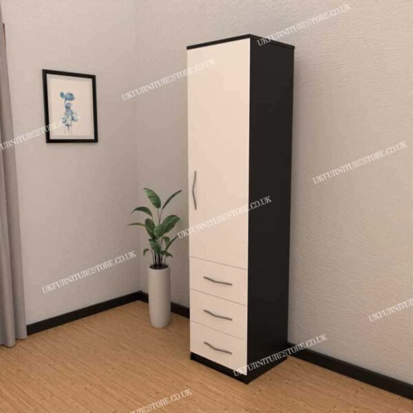 Front White Side Black 1 Door Wardrobe With 3 Bottom Drawers