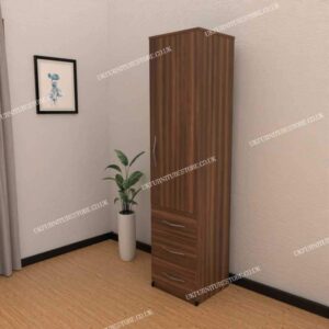 Walnut 1 Door Wardrobe With 3 Bottom Drawers