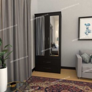 Black 2 Door Wardrobe With 2 Mirrors and 2 Bottom Drawers