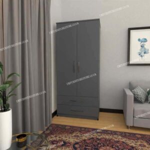 Gray 2 Door Wardrobe With 2 Bottom Drawers