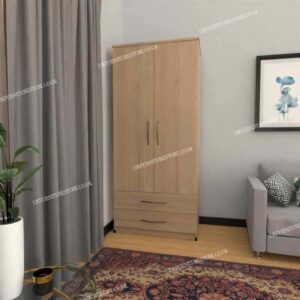 Oak 2 Door Wardrobe With 2 Bottom Drawers