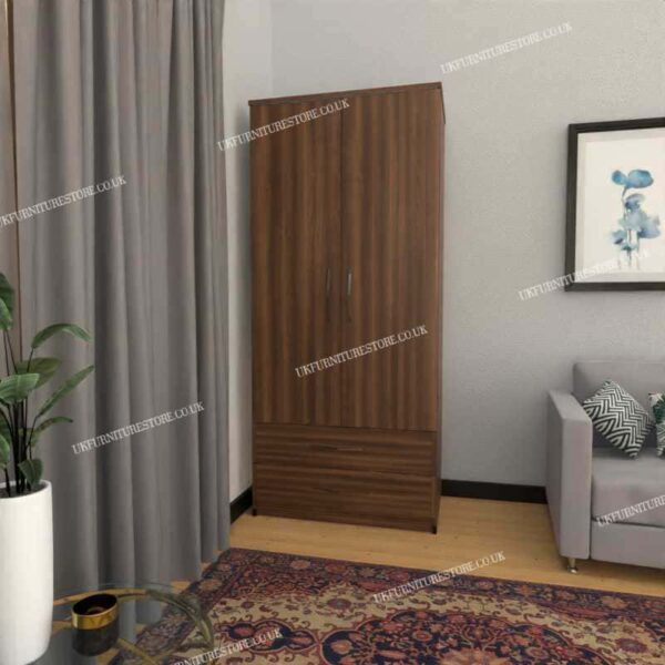 Walnut 2 Door Wardrobe With 2 Bottom Drawers
