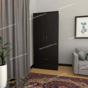 Black 2 Door Wardrobe With 2 Bottom Drawers