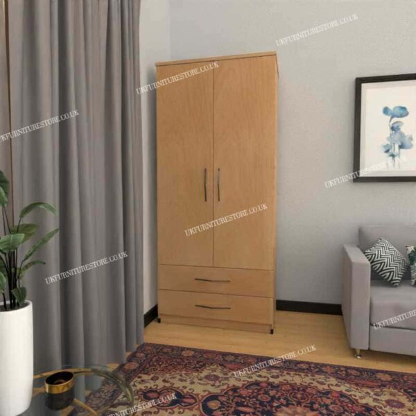 Beech 2 Door Wardrobe With 2 Bottom Drawers