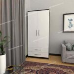 Front White Side Black 2 Door Wardrobe With 2 Bottom Drawers