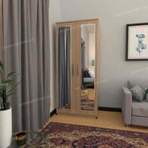 Oak 2 Door Wardrobe With 2 Mirrors