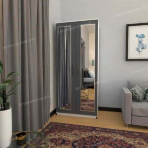 Front Gray Side White 2 Door Wardrobe With 2 Mirrors