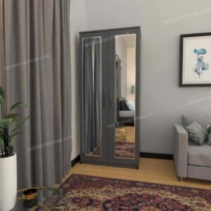 Silver 2 Door Wardrobe With 2 Mirrors