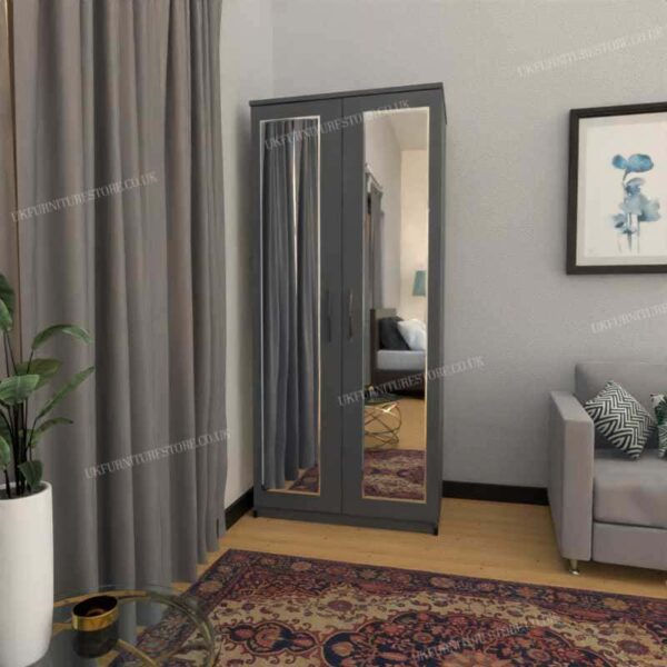 Silver 2 Door Wardrobe With 2 Mirrors