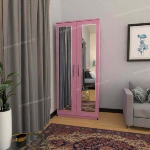 Pink 2 Door Wardrobe With 2 Mirrors