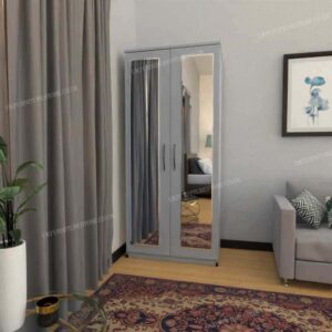 Silver 2 Door Wardrobe With 2 Mirrors