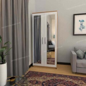 Front White Side Oak 2 Door Wardrobe With 2 Mirrors