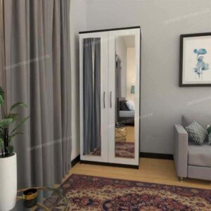 Front White Side Black 2 Door Wardrobe With 2 Mirrors