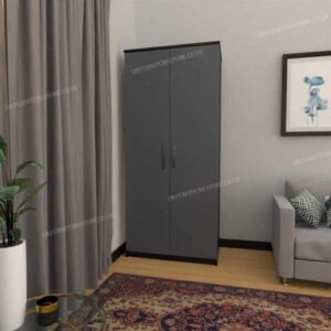 Front Gray Side Black 2 Door Wardrobe