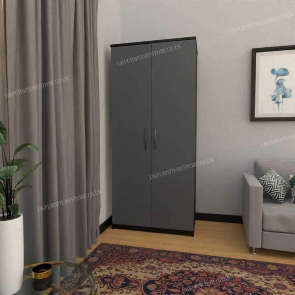 Front Gray Side Black 2 Door Wardrobe